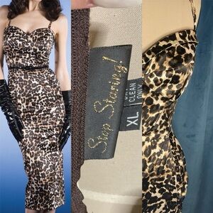 Stop Staring Leopard Wiggle Dress Spaghetti Strap Pinup Burlesque XL